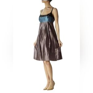 BCBG Max Azria PleatedColourblock Metallic SheenSleeveless Dress 04 EUC